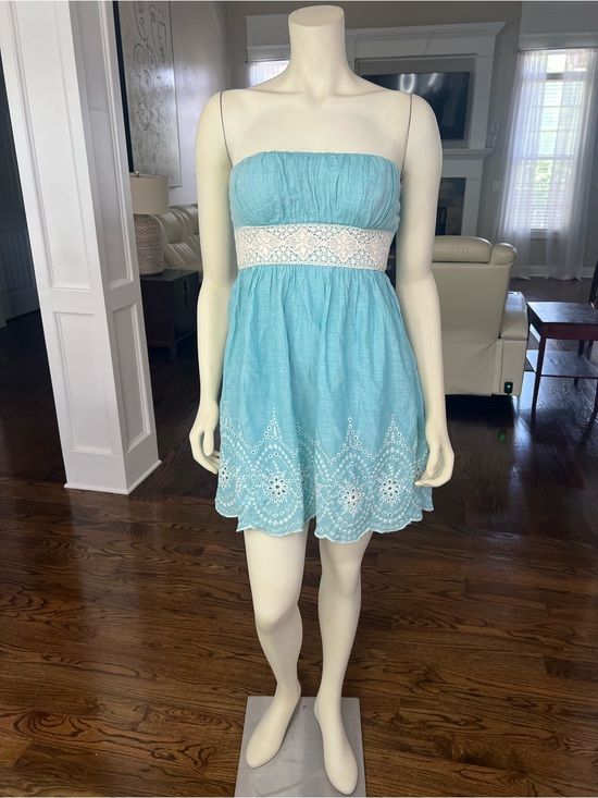 Speechless Dresses & Skirts - Speechless Aqua Strapless Eyelet Lace Waist Sundress